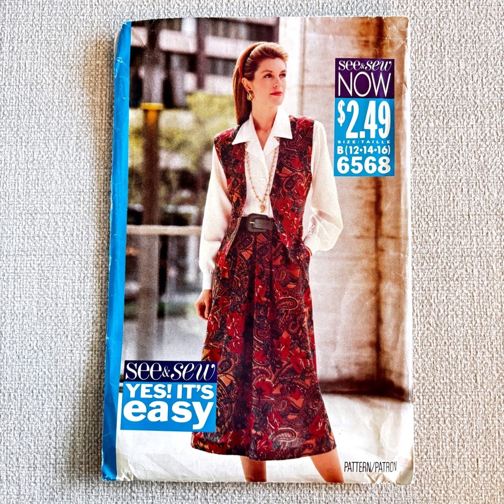 Butterick See & Sew 6568 Midi Skirt Vest Shirt Sz 12-14-16 Dark Academia NEW